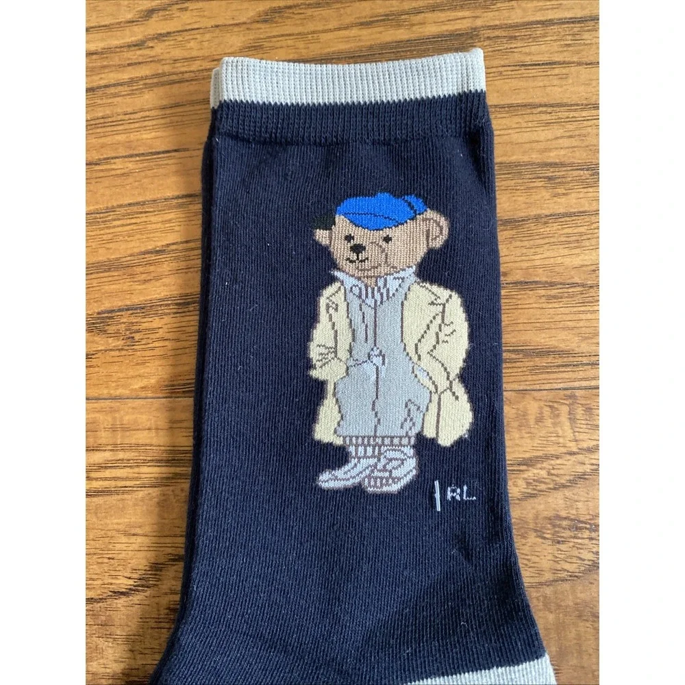 Polo Ralph Lauren Polo Bear Crew Socks Black M‎ Womens 6-8.5 Mens 5-7.5 NWT